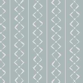 Joggly (XL) white line art diamonds in vertical lines on pale ash grey - green background