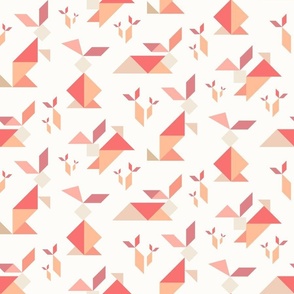 tangram rabbit - cute easter bunny - pantone peach plethora - rabbit fabric and wallpaper