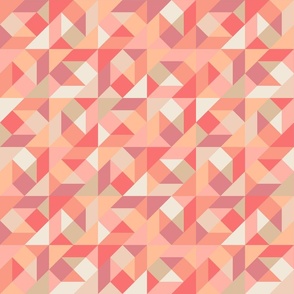 tangram shapes - pantone peach plethora color palette - geometric retro fabric and wallpaper