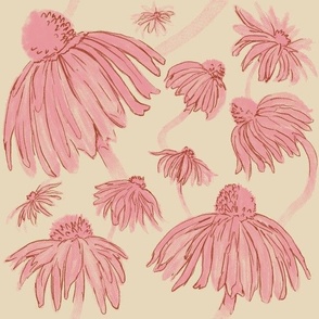 Coneflowers Pink and Beige