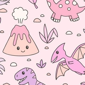 Kawaii Dinos on Pink (Large Scale)
