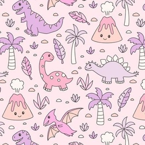 Kawaii Dinos on Pink(Medium Scale)
