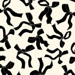 (L) Coquette black bows on a cream beige background pattern