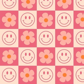 Smiley Flower Checker Pink