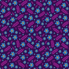 Floral and leaves mix purple background
