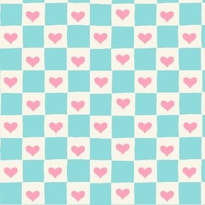 Checkerboard w outside heart aqua-cream small
