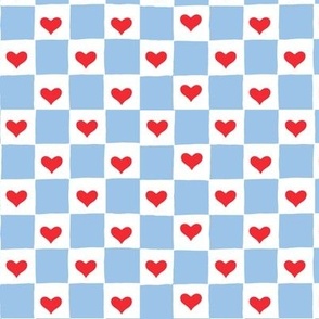 Checkerboard w outside heart blue-red small
