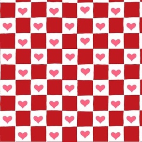 Checkerboard w outside heart red-pink small
