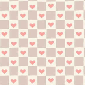 Checkerboard w outside heart tan-coral small
