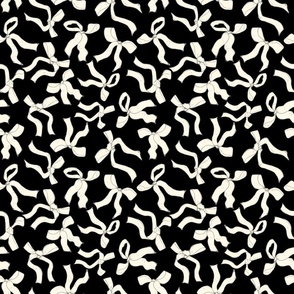 (M) Coquette cream beige bows on a black background pattern
