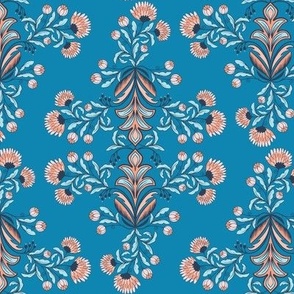 Flowerette - Charming Chintz-  Bright Blue Floral - SMALLER scale