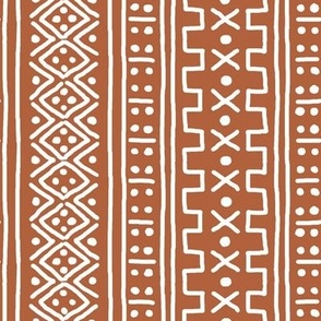 White on Terra Cotta Brown Mudcloth Inspired Stripe