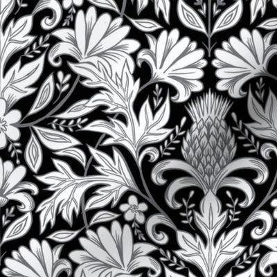 William Morris inspired botanical black and white normal scale