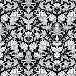 William Morris inspired botanical black and white small scale