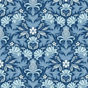 William Morris inspired botanical blue and white small scale