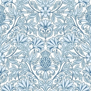 William Morris inspired botanical blue on white normal scale