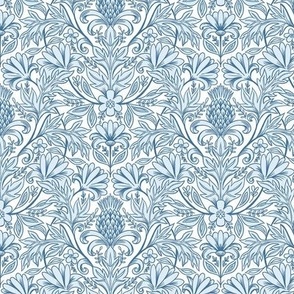 William Morris inspired botanical blue on white small scale