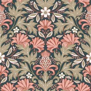 William Morris inspired botanical coral tan normal scale