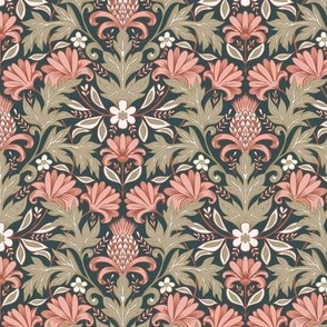 William Morris inspired botanical coral tan small scale