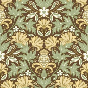 William Morris inspired botanical cream green normal scale