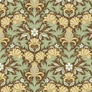 William Morris inspired botanical cream green small scale