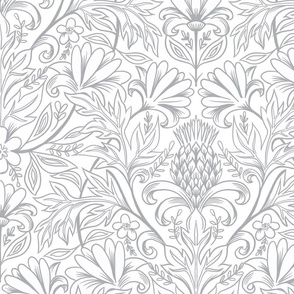William Morris inspired botanical greige wallpaper scale
