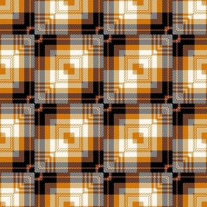 Orange and Black Tartan Tile / Ochre Orange Tartan /Medium