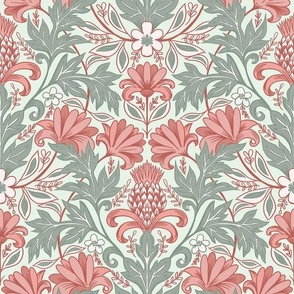 William Morris inspired botanical on sage normal scale