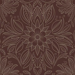 Woodland Whispers - vintage light brown and dark brown block print floral tile