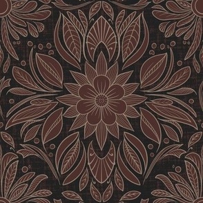 Woodland Whispers - vintage black and brown block print floral tile