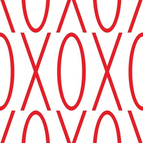 483 - Jumbo large scale XOXO Romance in red and white - hugs and kissed for wallpaper, bed sheets, duvet covers, table linen, romantic projects, weddings, baby, nursery, valentines, love 