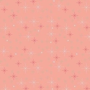 Subtle Starbursts on Peachy Pink, Seafoam Green, White Stars