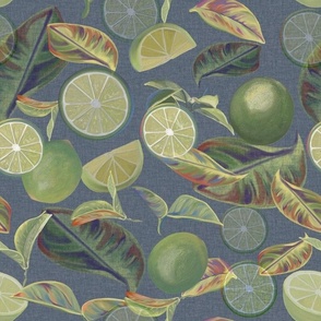 Limes, Fruit, Kitchen, Tablecloth, Placemats, Botanical, Leaves, Wallpaper, Small Size, Denim Blue. JG_Anchor_Designs, JG Anchor Designs
