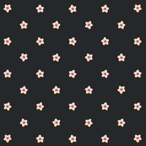 Small Ditsy Daisy Flower Child Simple Floral Blender in Soft Pink with Grenadine Red on Black