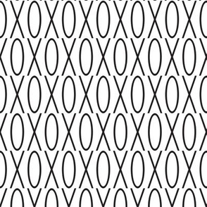 483 -Small large scale XOXO Romance in black and white - hugs and kissed for wallpaper, bed sheets, duvet covers, table linen, romantic projects, weddings, baby, nursery, valentines, love 