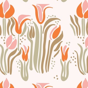 Orange-pink-Art Nouveau tulip flower-orange-pink-sage green- medium scale