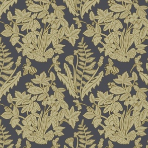 Woodland Forest art nouveau damask blue gray and gold