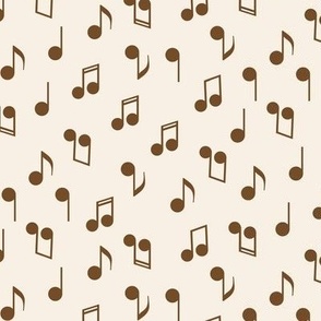 270 - Small scale warm neutral brown and cream tossed non directional musical notes for cushions, apparel, and home decor