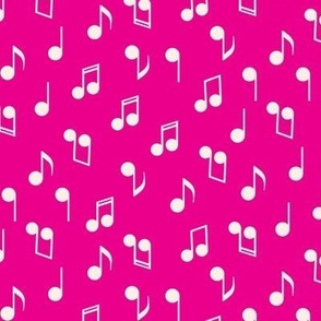 270 - Small scale hot pink tossed non directional musical notes for cushions, apparel, and home decor