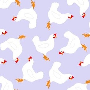 White Chickens on Lavender Purple Background