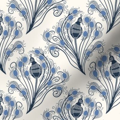 Peacock Paisley Feathers in blue - medium size