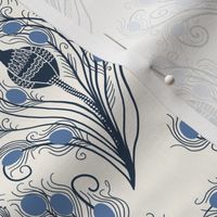 Peacock Paisley Feathers in blue - medium size