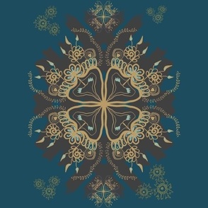 Ornate classic  gold on teal