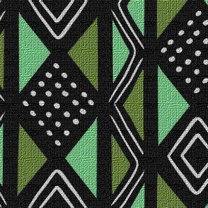 Mudcloth Inspired Dotted Diamonds and Zigzags in Greens