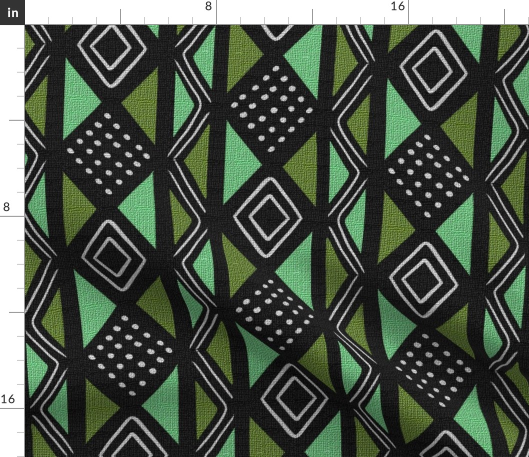 Mudcloth Inspired Dotted Diamonds and Zigzags in Greens