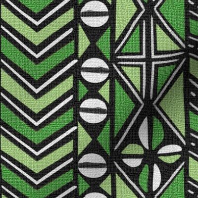 Mudcloth Inspired Chevrons and Cowrie Shells in Greens