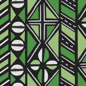 Mudcloth Inspired Chevrons and Cowrie Shells in Greens