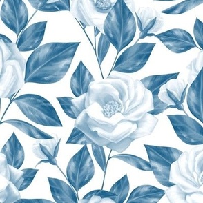Blue floral seamless pattern with roses flowers Large Scale