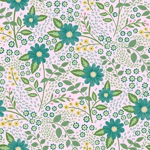 Blue Spring Daisy Delight - Blue Floral Symphony Pattern for Charming Home Decor & Fashionable Apparel