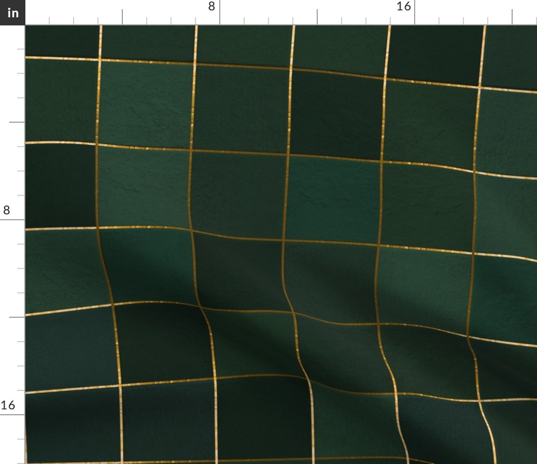 Faux tiles Gilded green textured gold seams (large)